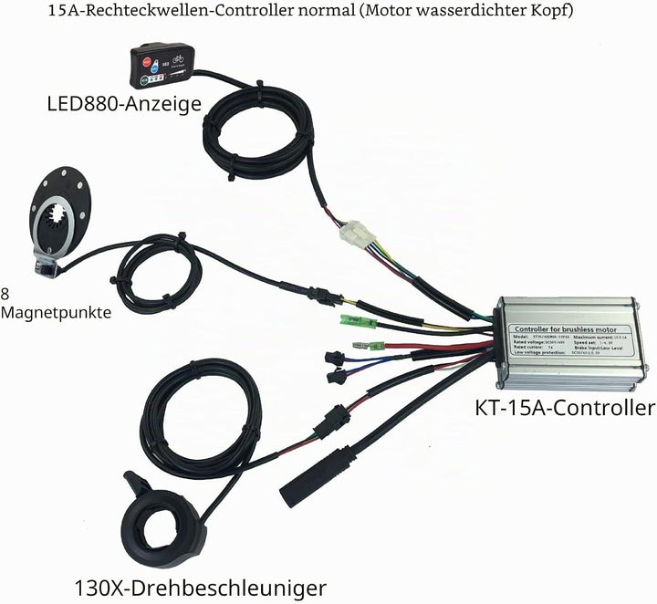 BuyWeek Elektrofahrrad Brushless Motor Controller Kit, 36V 48V 15A Rechteckwellen Controller LED880