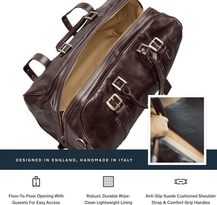 Maxwell-Scott Hochwertige Grosse Leder Reisetasche FleroL in Dunkelbraun, Dunkelbraun