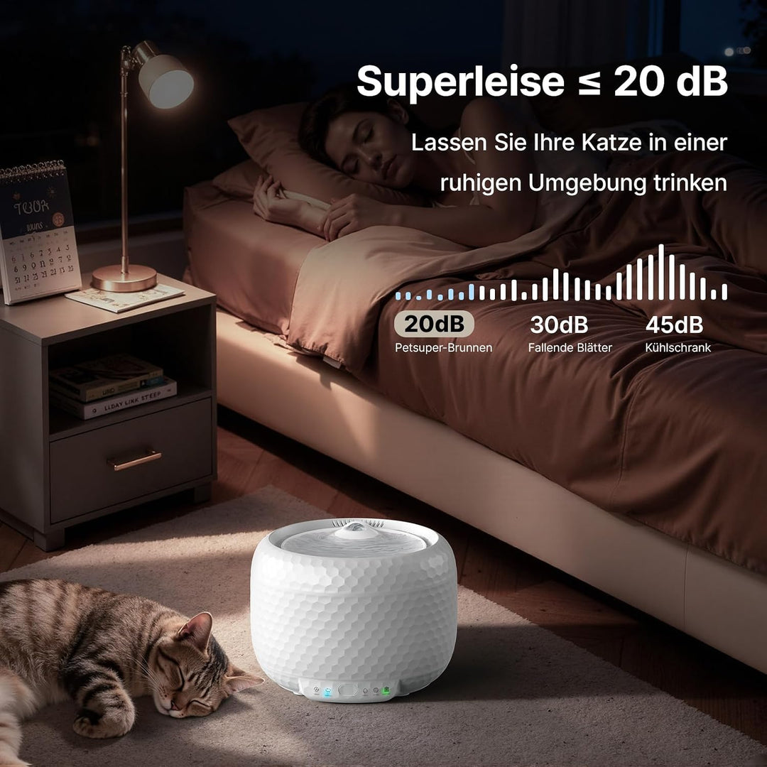 Trinkbrunnen für Katze - Red Dot Award 2025 Gewinner, 62oz/1,8L Auto Trinkbrunnen für Haustiere mit