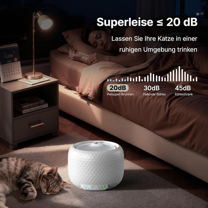 Trinkbrunnen für Katze - Red Dot Award 2025 Gewinner, 62oz/1,8L Auto Trinkbrunnen für Haustiere mit