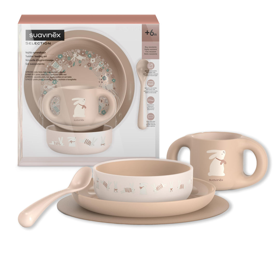 Suavinex, Kindergeschirr Set, Baby-Essensset Mit Platzset Rutschfest + Teller + Schale + Tasse + Löf