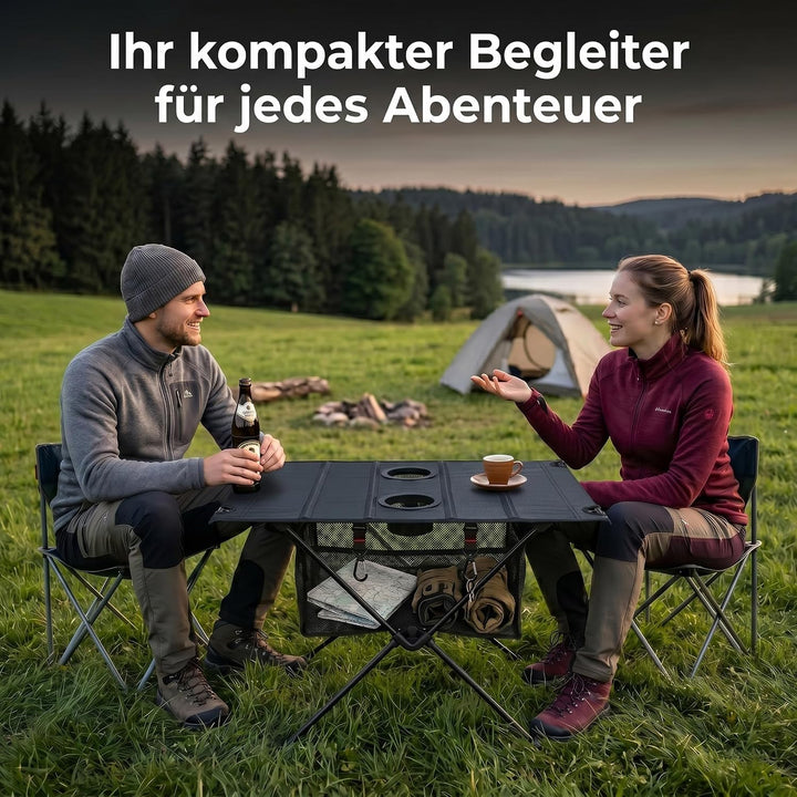 Campingtisch Klappbar Aluminium, Schwarz, 60x39x37cm | Ultraleicht, Taktisch, Aufbewahrungsnetz &amp; 4