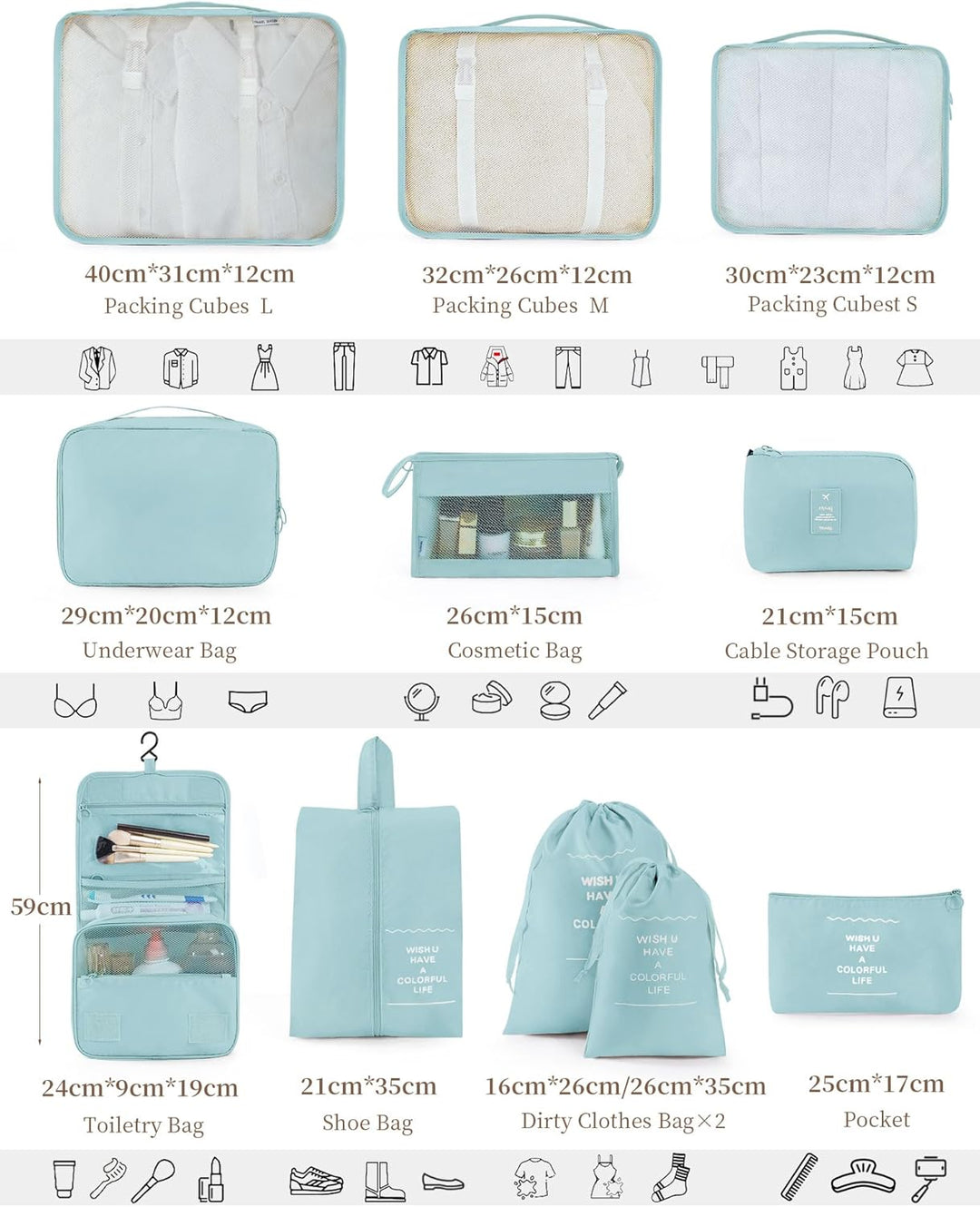 Anjing Koffer Organizer 11-teilig, Packing Cubes, leichte Reisegepäck-Organizer, platzsparend, wasse