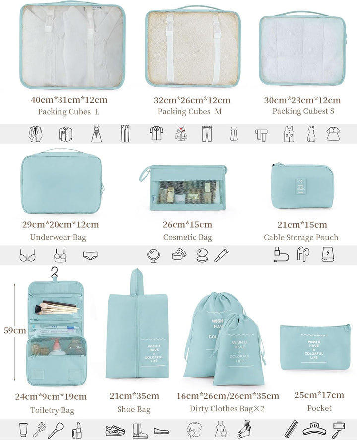 Anjing Koffer Organizer 11-teilig, Packing Cubes, leichte Reisegepäck-Organizer, platzsparend, wasse