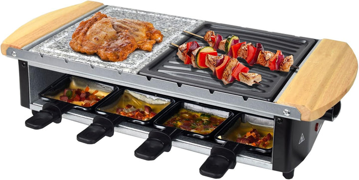 Syntrox Germany Edelstahl Design Raclette Uri mit Grill und Heisser Stein für 8 Personen