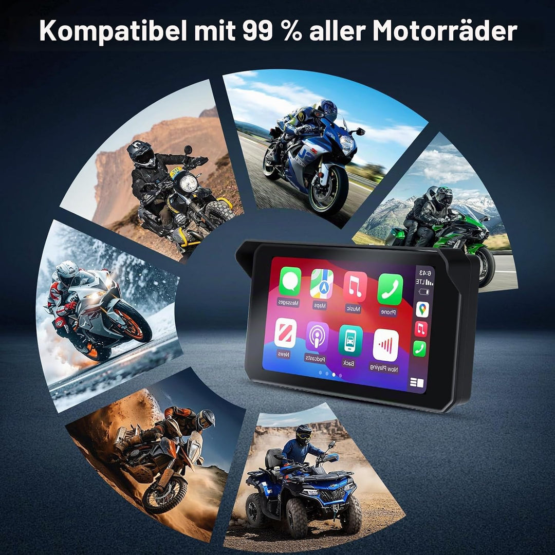 5 Zoll Motorrad Carplay Display, IP67 Ganzkörper Wasserdicht Motorrad navi Bluetooth GPS Siri/GOO-gl