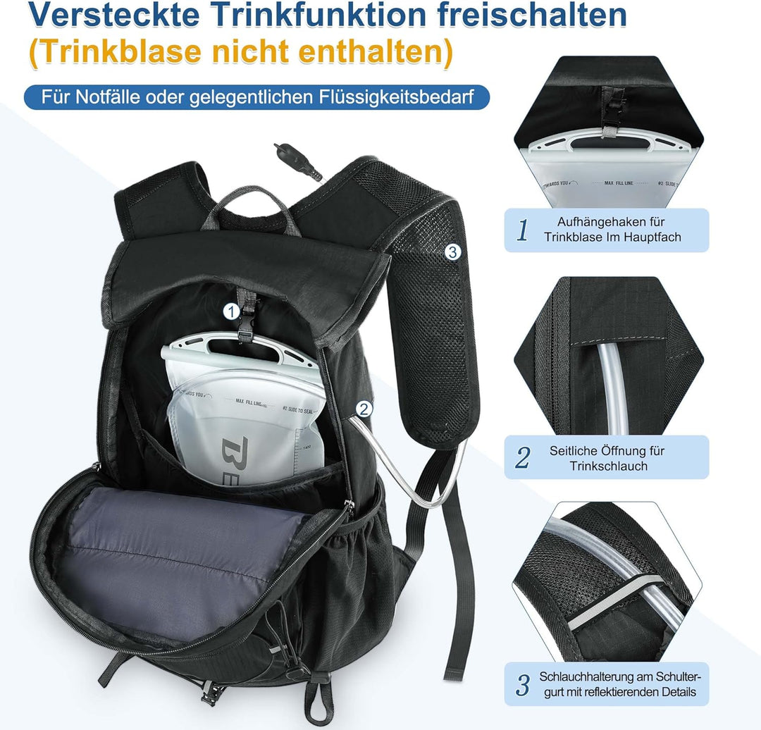 BECOJADDE 20L Kleiner Wanderrucksack Tagesrucksack Herren Damen Leichter Faltbarer Rucksack mit Brus