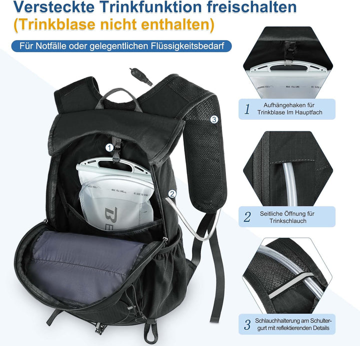 BECOJADDE 20L Kleiner Wanderrucksack Tagesrucksack Herren Damen Leichter Faltbarer Rucksack mit Brus