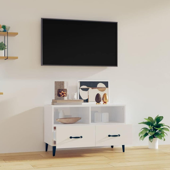 homiuse TV-Schrank TV Lowboard Hochglanz-Weiss 80x36x50 cm Holzwerkstoff TV Tisch TV Board Fernsehsc