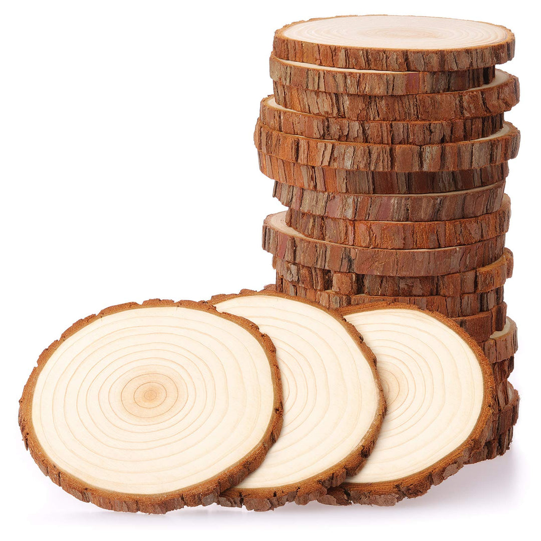 Fuyit Holzscheiben 20 Stücke Holz Log Scheiben 9-10cm Unvollendete Ungebohrte ohne Loch für DIY Hand
