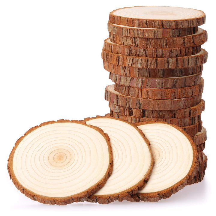 Fuyit Holzscheiben 20 Stücke Holz Log Scheiben 9-10cm Unvollendete Ungebohrte ohne Loch für DIY Hand