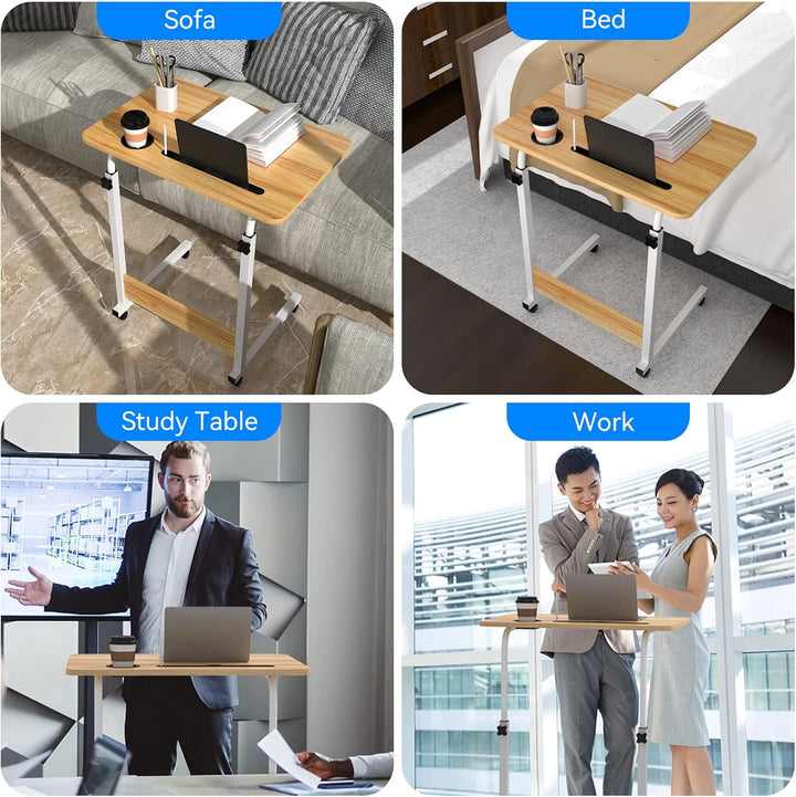 PIPIPOXER 60x40cm Laptoptisch mit Rollen, Laptoptisch höhenverstellbarer 69-90 cm, Schreibtisch Comp