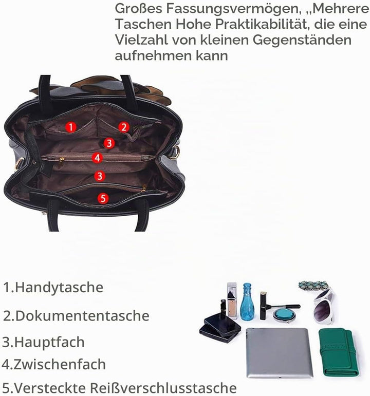 NICOLE &amp; DORIS Modische Damen-Umhängetasche, Handtasche, Umhängetasche, Blumenmotiv Grau, Grau