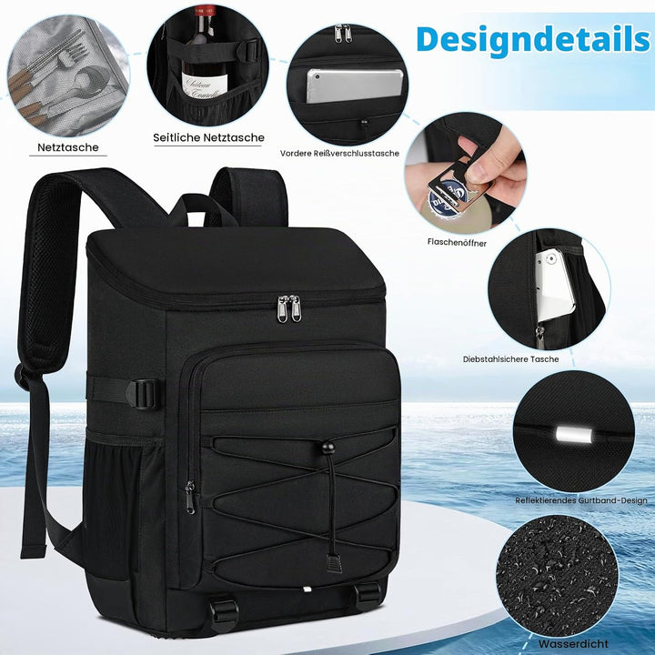 NUBILY Kühlrucksack 30L Wasserdichten Kühltasche Rucksack Gross Isolierte Kühltasche Thermo Lunchtas