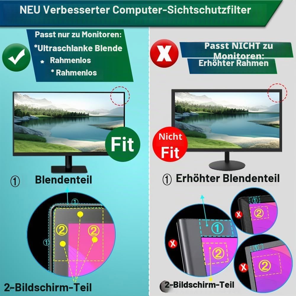 STARY Blickschutzfolie für 24 Zoll 16:9 Ultra-Slim Bezel Monitor Selbstklebend Abnehmbar ohne Rückst