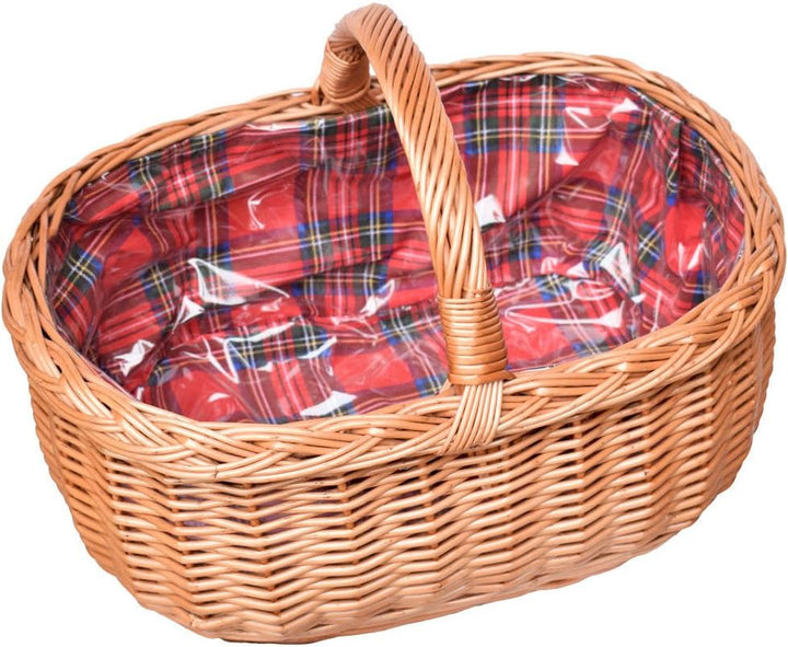 Einkaufskorb mit Stoffbezug Weidenkorb Autokorb Weide Korbwaren Korb Schottenkaro/Kariert (L) 51 x (