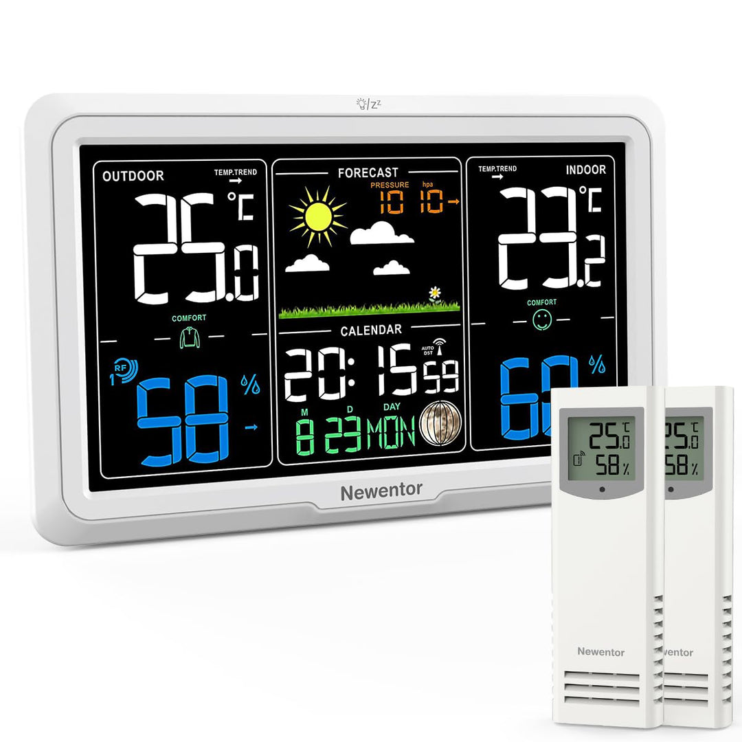 Newentor Wetterstation Funk mit Aussensensor - Lebenslange Aussensensor-Garantee - Lebendiges VA-Dis