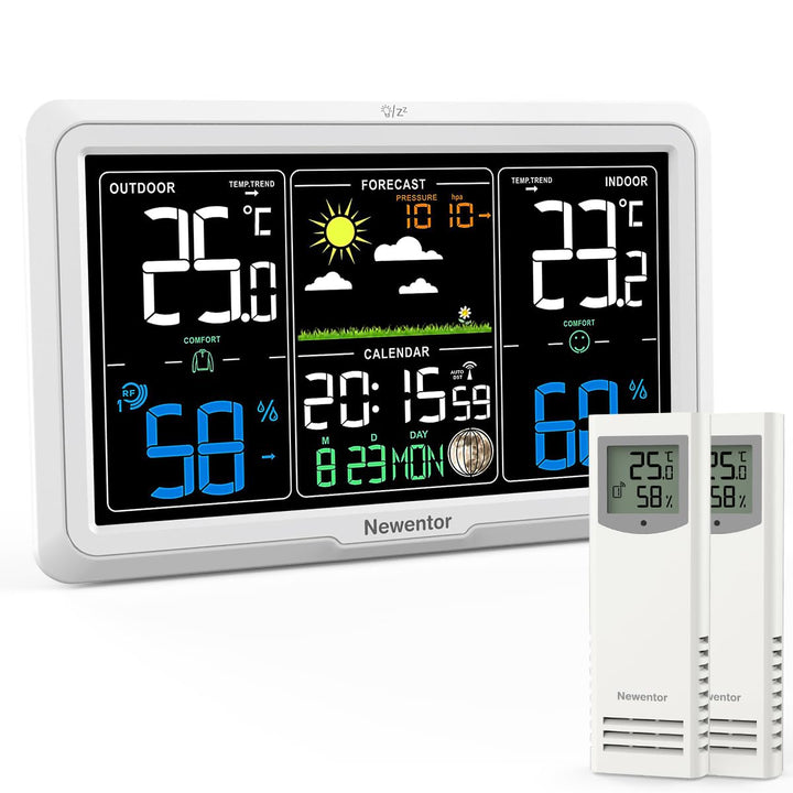 Newentor Wetterstation Funk mit Aussensensor - Lebenslange Aussensensor-Garantee - Lebendiges VA-Dis