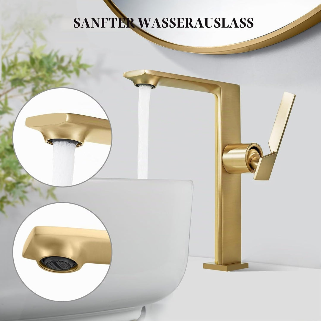 Wasserhahn Bad Hoch Gold Waschtischarmatur Armatur Badezimmer Mischbatterie Waschbecken Armaturen Ei