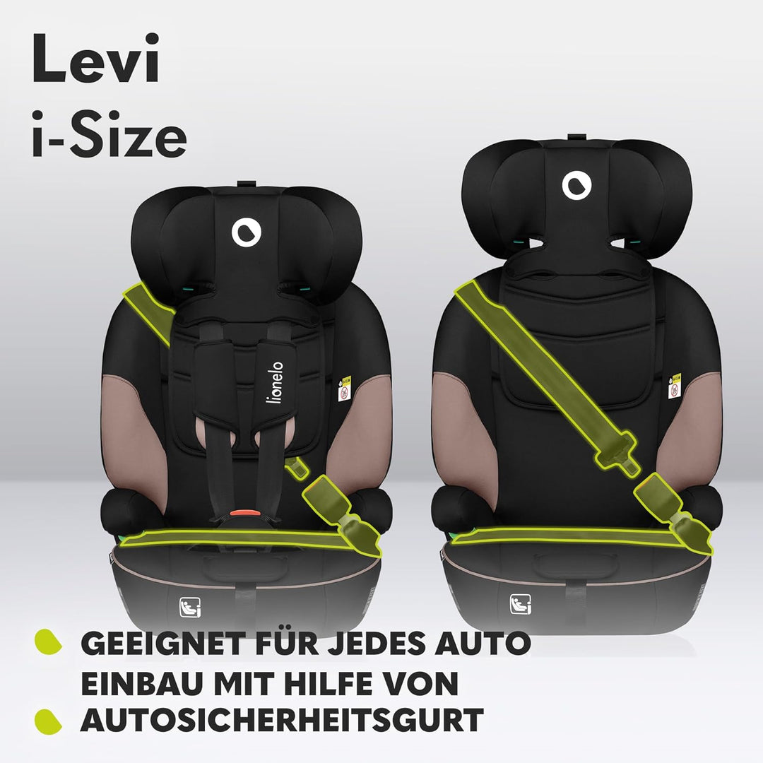 LIONELO LEVI I-SIZE 76-150 cm Kinderautositz, Gruppe 1 2 3, Seitenschutz, 10 Grad Kopfstützenverstel