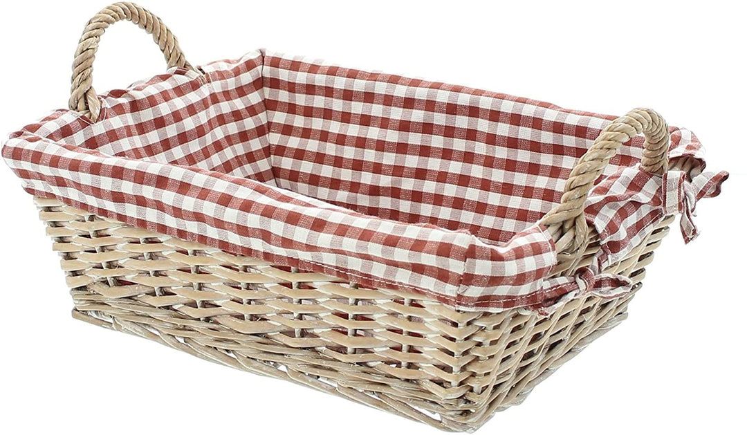Schale aus Weide, eckig, mit Griffen & rot/weiss karierter Stoffeinlage, Brotkörbchen