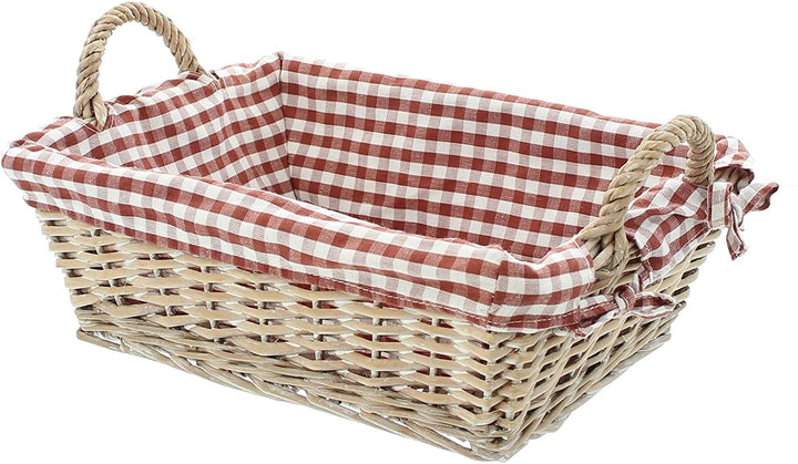 Schale aus Weide, eckig, mit Griffen & rot/weiss karierter Stoffeinlage, Brotkörbchen