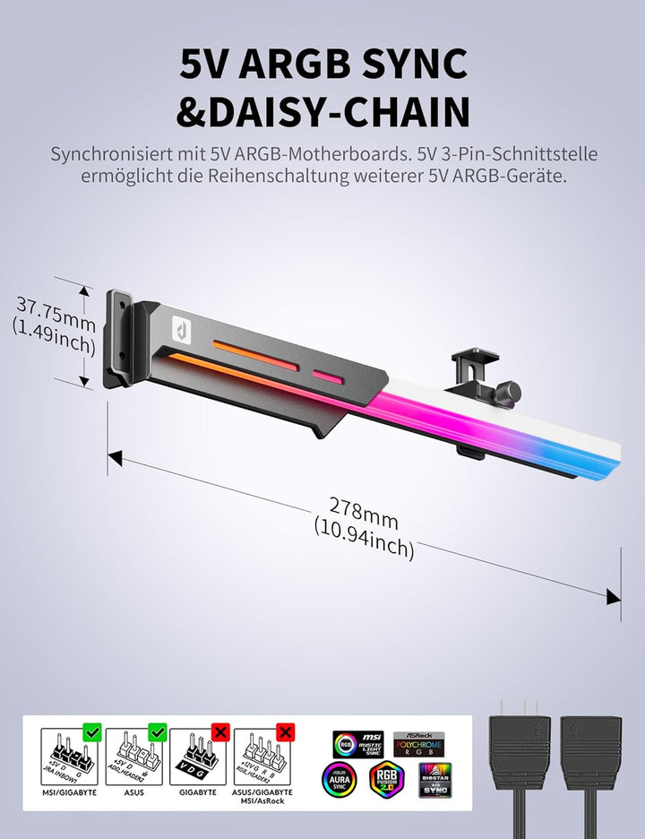 upHere GPU Halterung,ARGB Grafikkarten Halter/GPU Support mit 5V-ARGB-Beleuchtung,Verstellbare Grafi