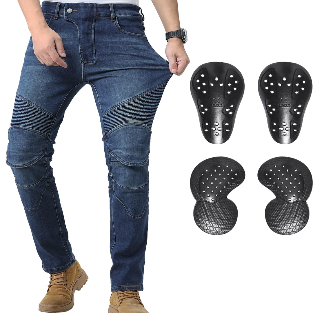 CTBQiTom Herren Motorrad Jeans Motorrad Hosen Schutz Motorradhose mit Abnehmbarer CE Rüstung 38W / 3
