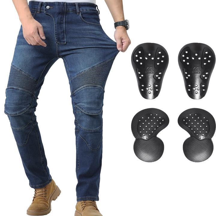 CTBQiTom Herren Motorrad Jeans Motorrad Hosen Schutz Motorradhose mit Abnehmbarer CE Rüstung 28W / 3