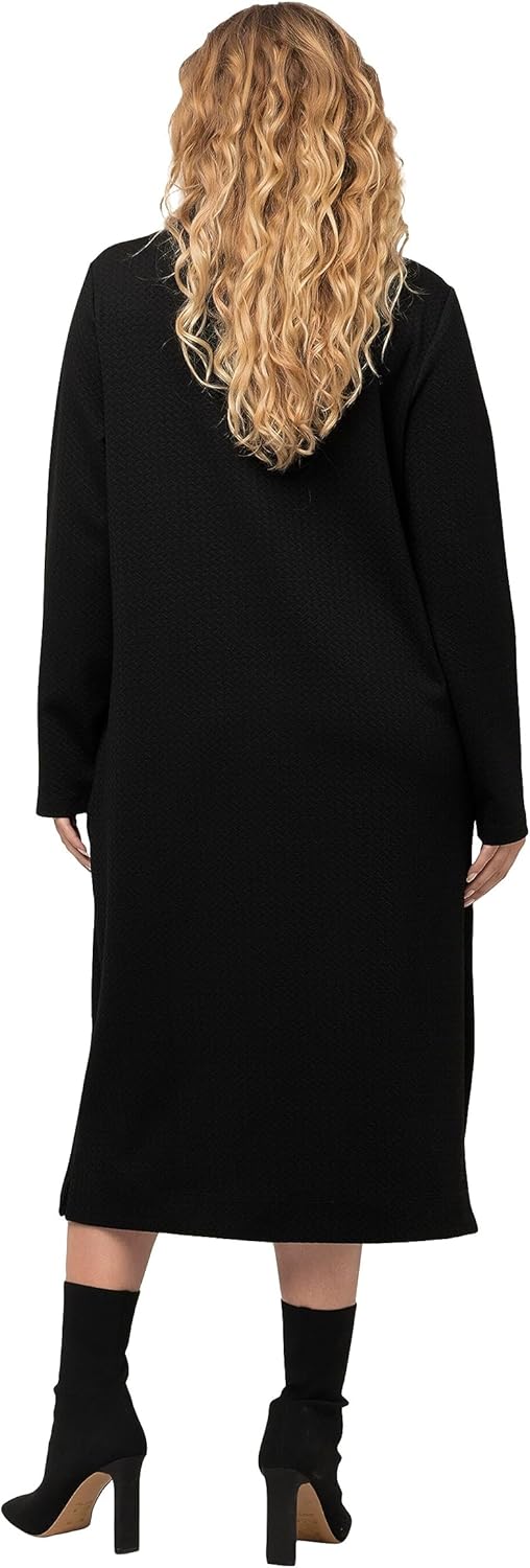Ulla Popken Damen grosse Grössen Übergrössen Plus Size Sweatkleid, Struktur, Taschen, Stehkragen, La
