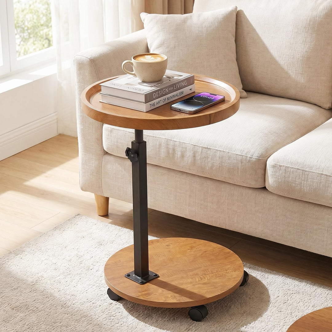 Beistelltisch, höhenverstellbar, um 360° drehbar, Nachttische mit Rollen für Sofa, Schlafzimmer, Bür