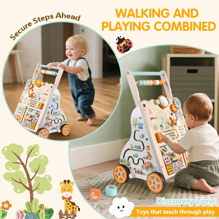 Baby Holz Lauflernwagen mit Rädern – Montessori Lauflernspielzeug für Mädchen &amp; Jungen ab 1 Jahr – S