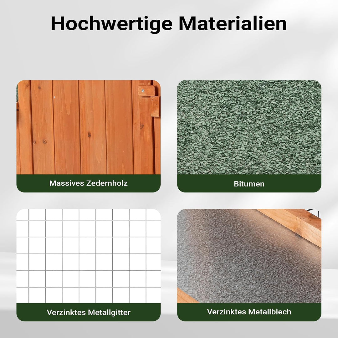 Wiltec Hasenstall 2190 x 530 x 850 mm mit Freilaufgehege und erhöhtem Unterschlupf aus Fichtenholz,