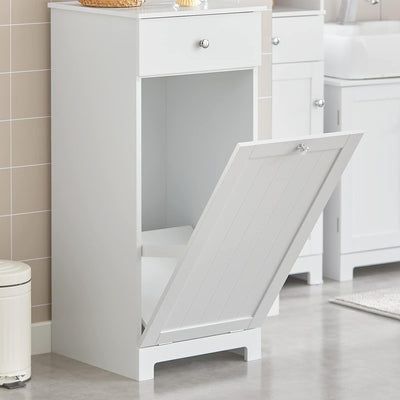 SoBuy BZR21-W Wäscheschrank mit ausklappbarem Wäschesack Wäschetruhe Wäschesammler mit Schubladen Wä