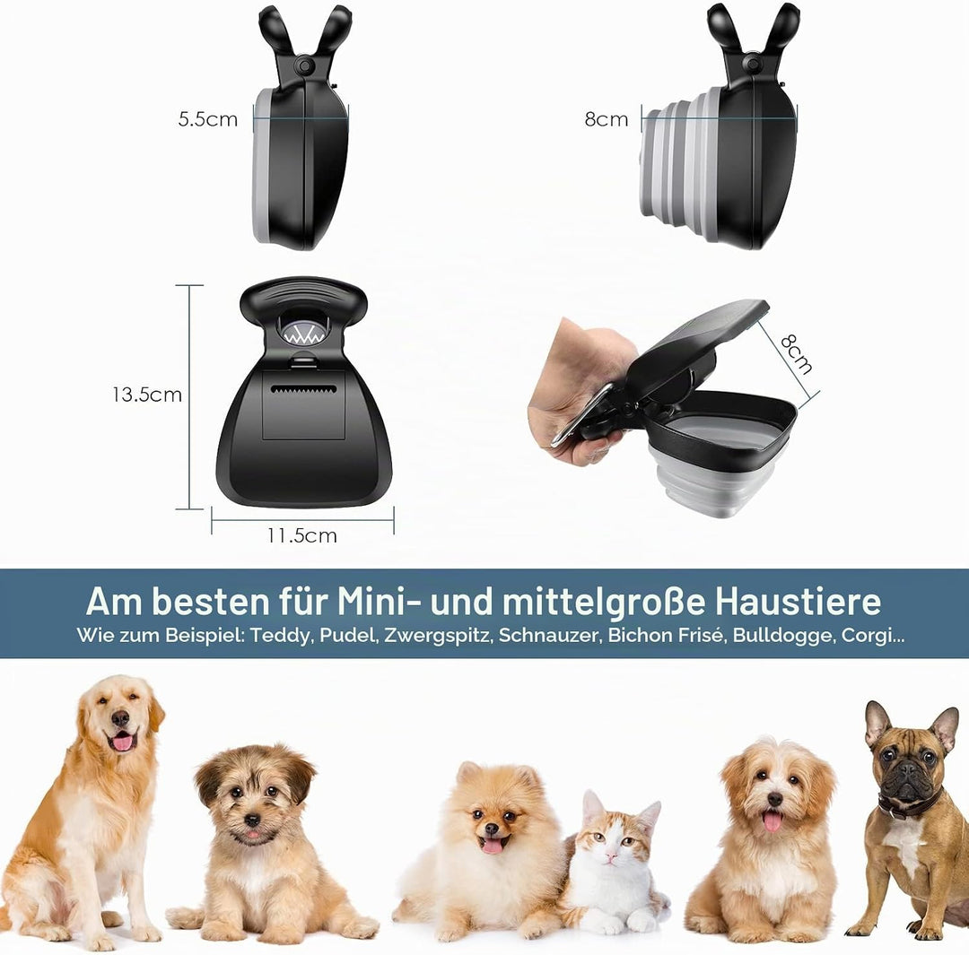 Hundekotgreifer für Unterwegs, Hundekotzange Pooper Scooper mit 6er Beutel, Tragbare Hundekotschaufe