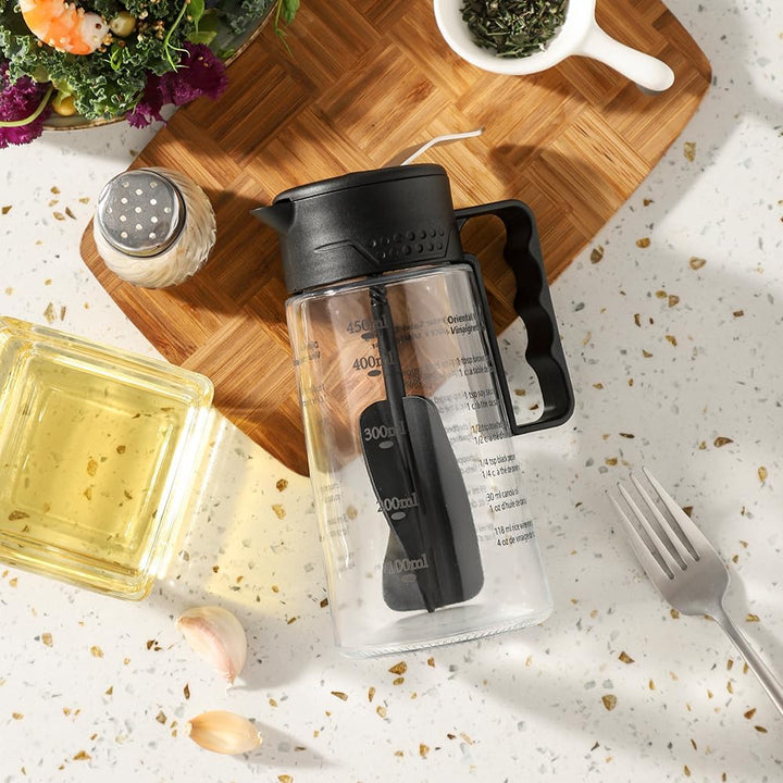 Salatdressing-Shaker aus Glas, 450 ml, mit abgestufter Skala und aufgedruckten Rezepten, hausgemacht