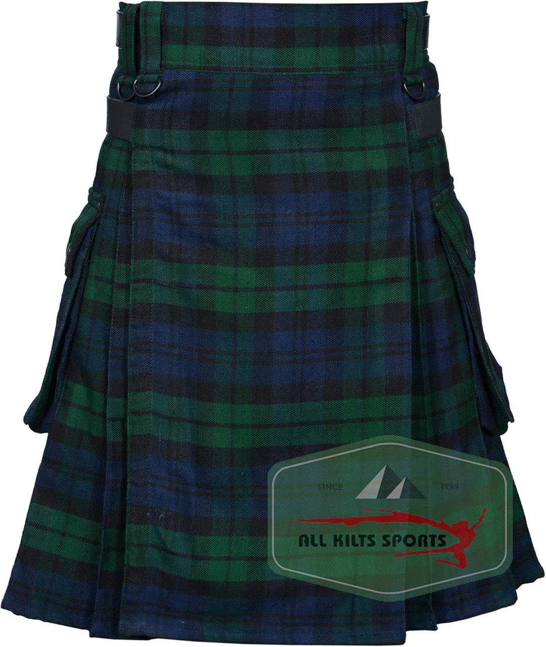 Utility-Kilt für Herren aus Acrylwolle mit Lederriemen Black Watch 32, Black Watch 32