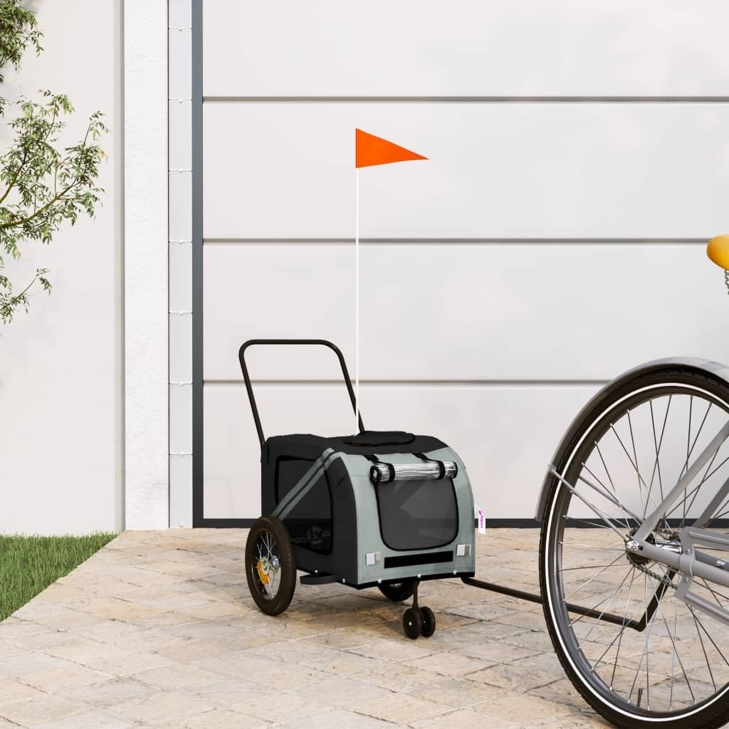 vidaXL Fahrradanhänger Hunde Hundeanhänger Hundetransporter Oxford-Gewebe Eisen Grau 122 x 52 x 53 c
