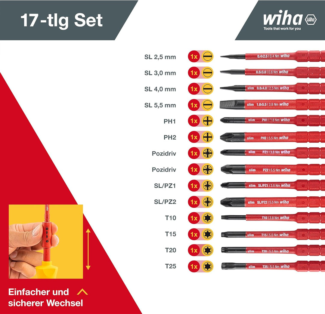 Wiha Schraubendreher und Bit Set slimVario (36068) 17 tlg. in Falttasche | VDE Elektriker | ( Schlit