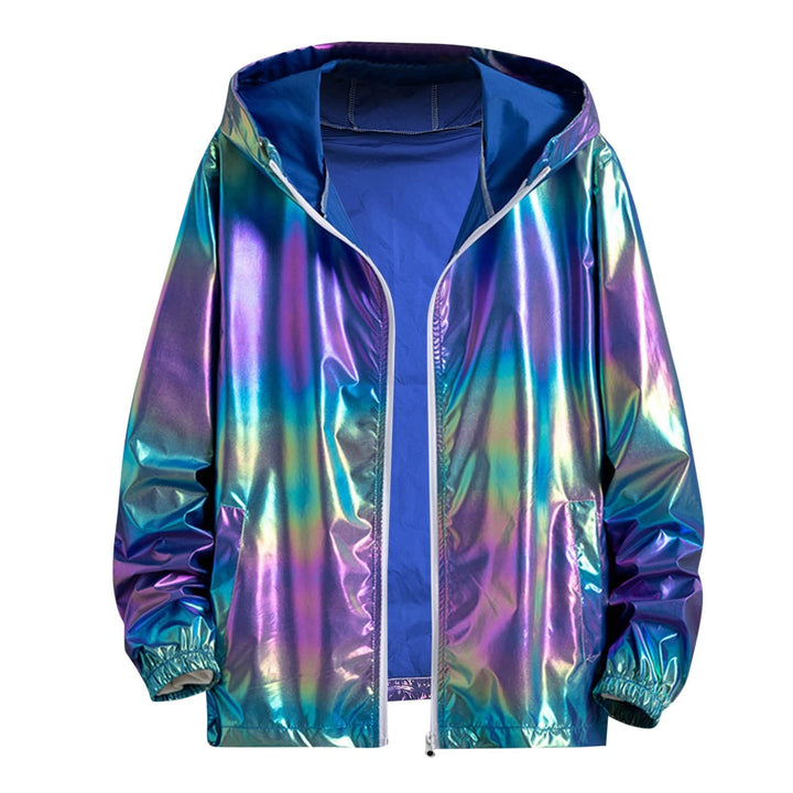 Herren Metallic Nightclub Jacke Slim Fit Reissverschluss Varsity Baseball Bomber Glänzend Party Danc