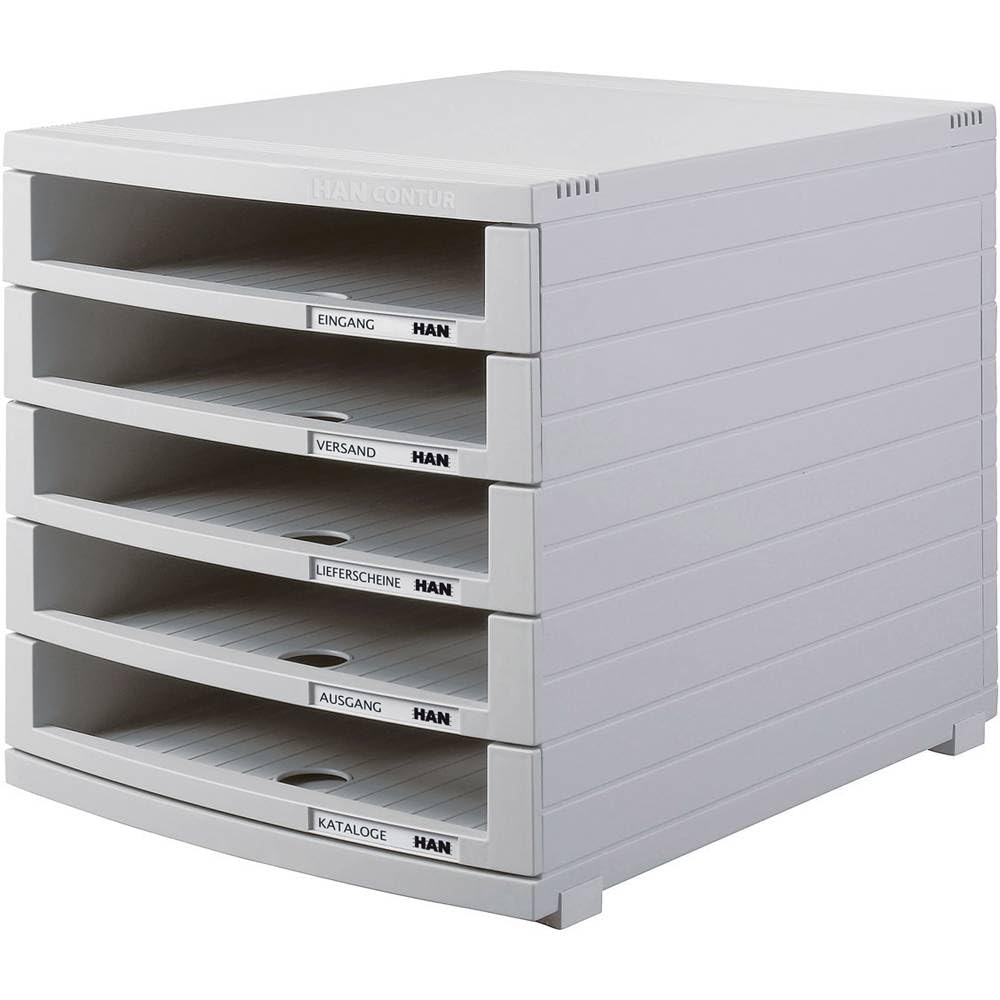 HAN Schubladenbox CONTUR mit 5 hohen offenen Schubladen bis Format B4, Auszugsperre, Beschriftungssc