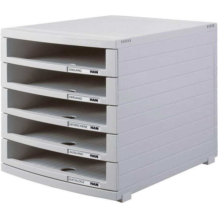 HAN Schubladenbox CONTUR mit 5 hohen offenen Schubladen bis Format B4, Auszugsperre, Beschriftungssc