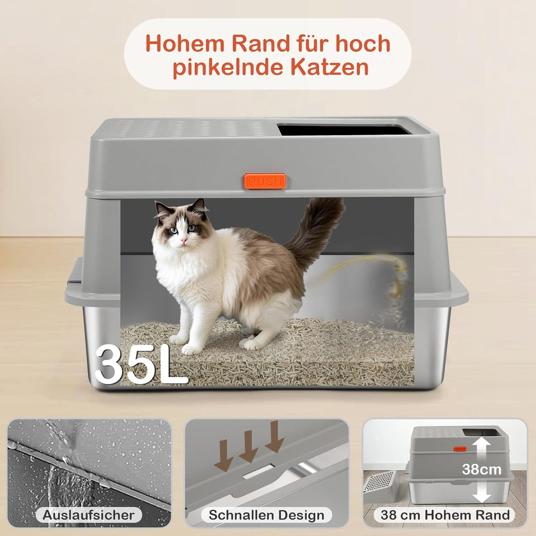Shikha Edelstahl Katzenklo mit Deckel, 60.5L*40.5B*38H cm XXL Katzenklo Edelstahl Geschlossen, Gross
