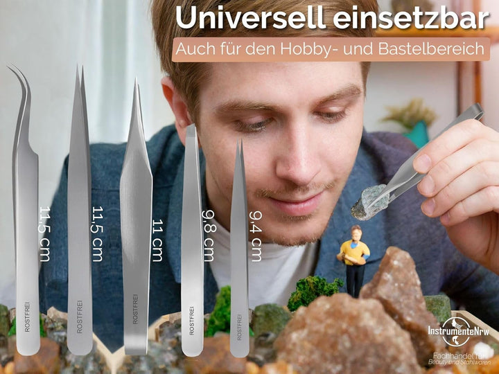 PREMIUM Pinzetten-Set Spitz-Pinzette Splitterpinzette Edelstahl + Aufbewahrungs-Etui