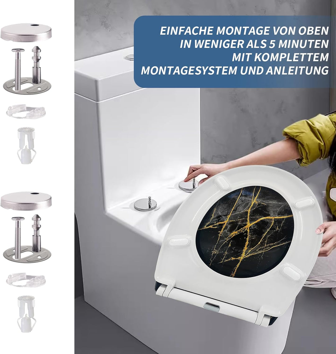 Toilettendeckel mit Absenkautomatik, WC Sitz mit Absenkautomatik Oval Form klodeckel Einfache Reinig