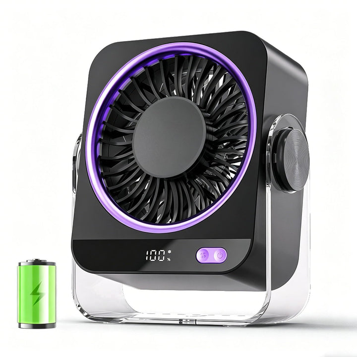 USB Schreibtischventilator, Tischventilator 4000mAh 5 Geschwindigkeiten & 180° Drehbar, Ultra-leiser