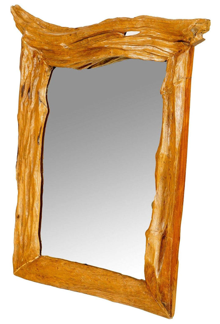Windalf Grosser Landhaus Wandspiegel ARANWÄ 95 cm Natur Holzspiegel Rustikaler Wandspiegel Handarbei