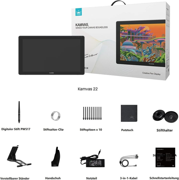 HUION Kamvas 22 21,5 Zoll Grafiktablett mit Display, 120% sRGB-Farbumfang, blendfreier Mattfilm, kan
