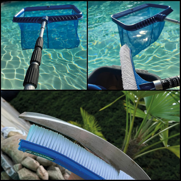 FenWi 10m Teleskop Pool Teich Set mit 2X Kescher und 2X Bürste/Teleskopstange mit Oberflächenkescher