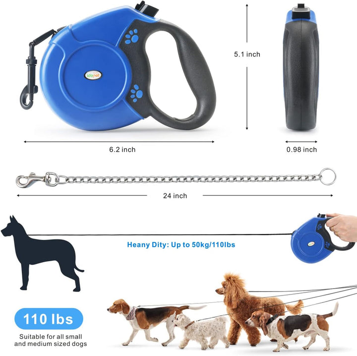 Idepet Robuste, einziehbare Hundeleine für kleine und mittelgrosse Hunde, Anti-Kau-Stahlkette, 360 G